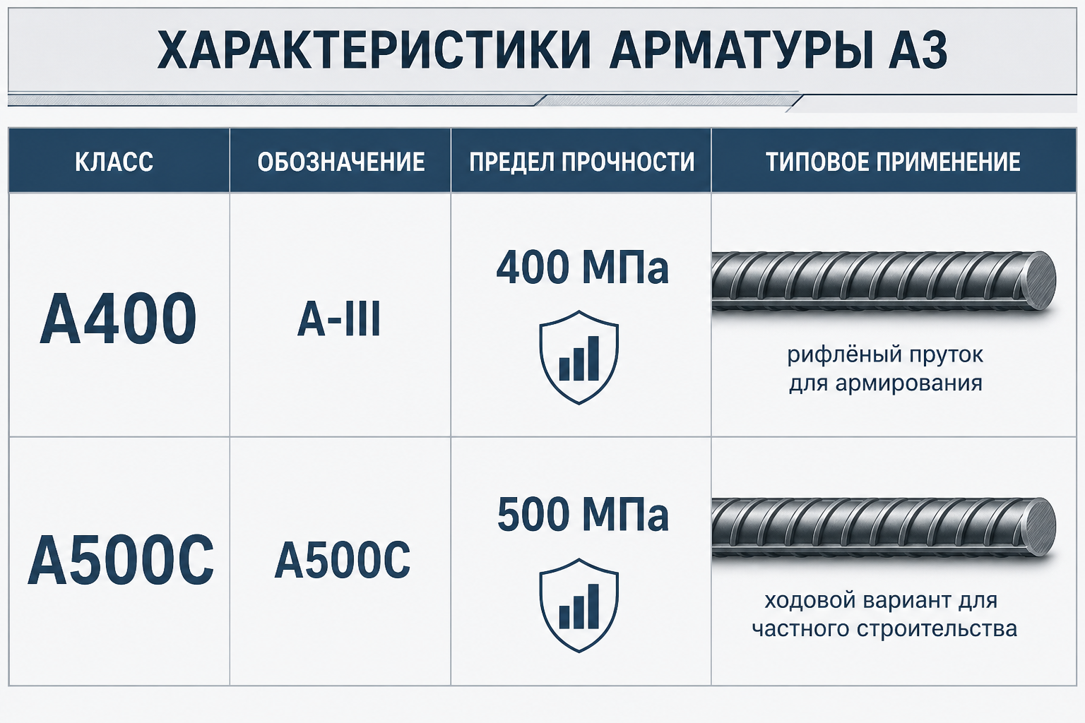 Характеристики арматуры А3: классы А400 и А500С